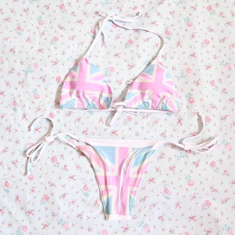 pastel union jack bikini set mcbling y2k swim